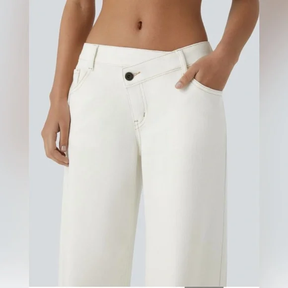 Halara Flex Asymmetric Low Rise Zipper Pockets Baggy White XL Petite - Picture 7 of 14